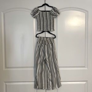 Girls Gray and White Striped Summer Pants Outfit, Sz 8
